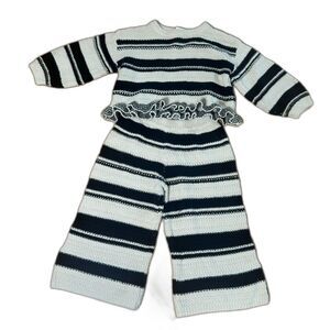 Zara Baby Knit Sweater Pants Set 18-24 Months Black Cream Striped Outfit